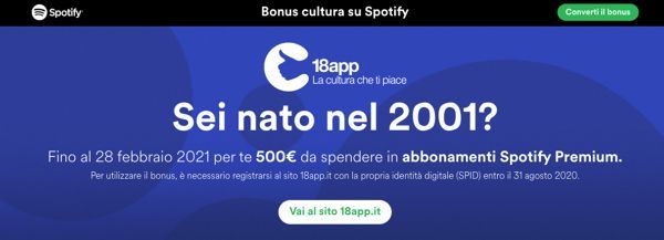 bonus cultura 2020 come comprare amazon spotify